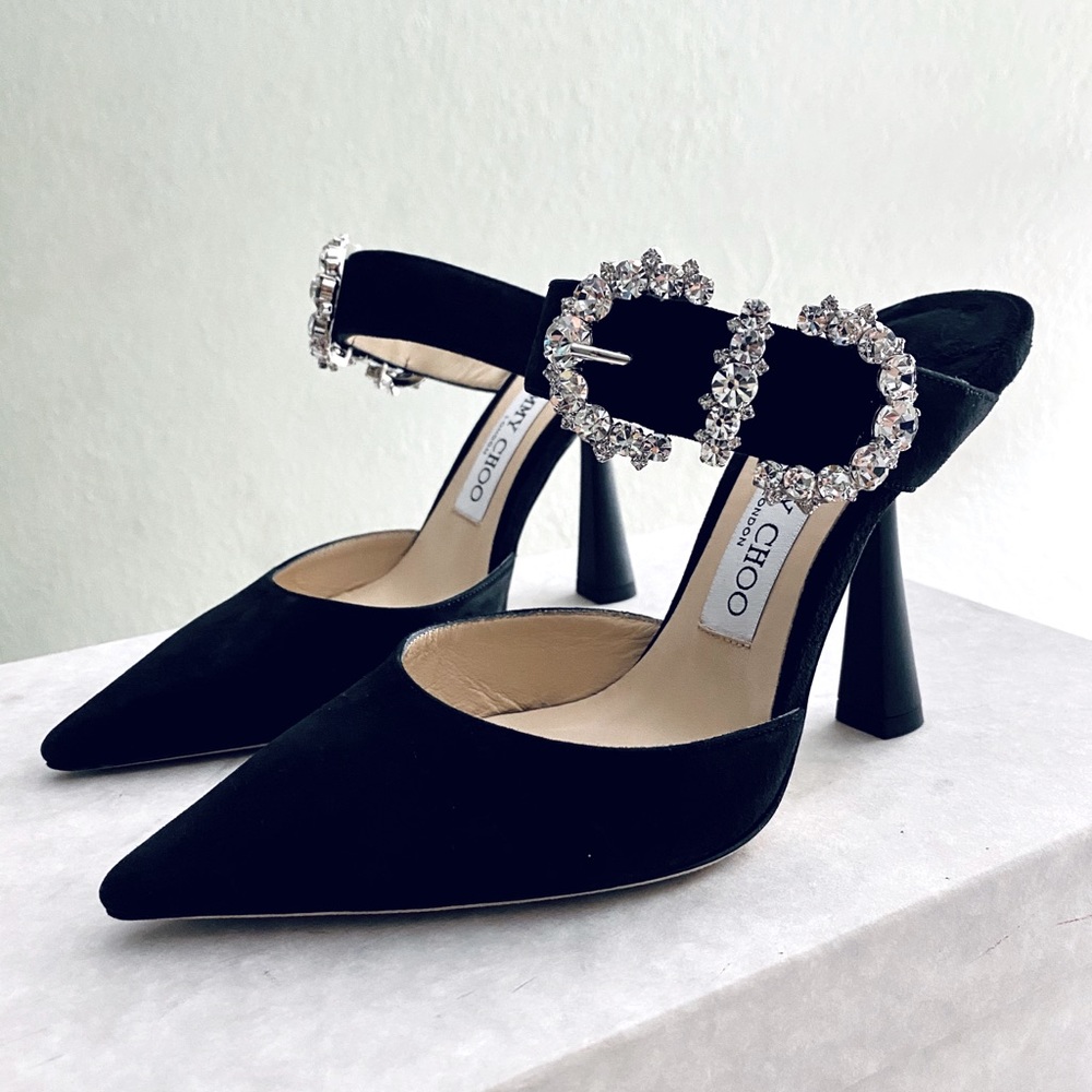 Jimmy Choo Black Suede with Jewelled Buckle Heels